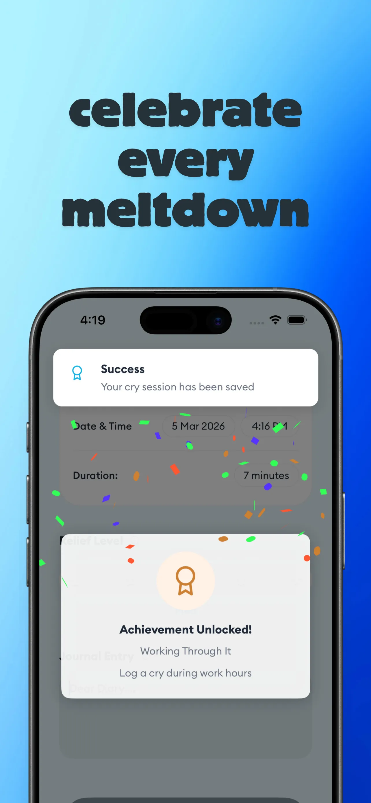 Achievement unlocked celebration with confetti