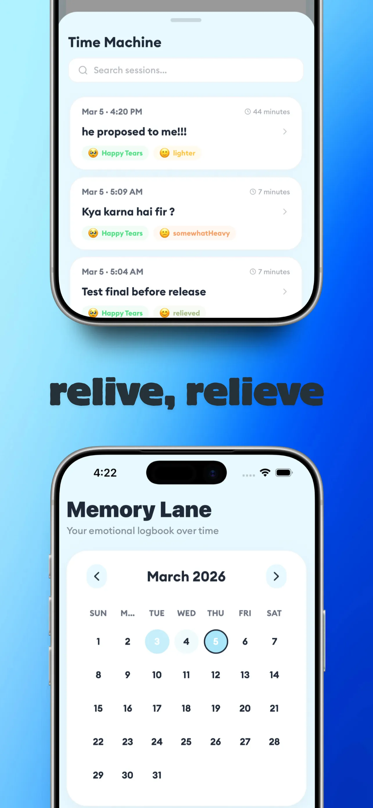Time Machine history and Memory Lane calendar